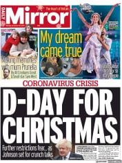 Daily Mirror () Newspaper Front Page for 20 December 2021