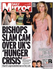 Daily Mirror () Newspaper Front Page for 20 February 2014