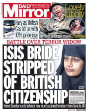 Daily Mirror () Newspaper Front Page for 20 February 2019
