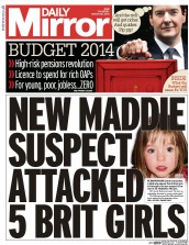 Daily Mirror () Newspaper Front Page for 20 March 2014