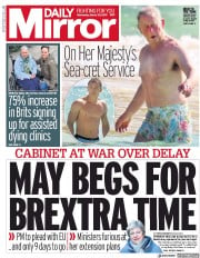 Daily Mirror () Newspaper Front Page for 20 March 2019