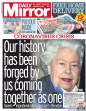 Daily Mirror () Newspaper Front Page for 20 March 2020