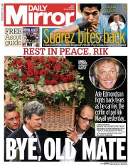 Daily Mirror () Newspaper Front Page for 20 June 2014