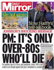 Daily Mirror () Newspaper Front Page for 20 July 2021