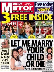 Daily Mirror () Newspaper Front Page for 20 August 2011