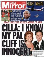Daily Mirror () Newspaper Front Page for 20 August 2014
