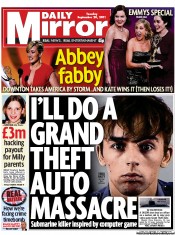 Daily Mirror () Newspaper Front Page for 20 September 2011