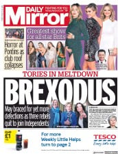 Daily Mirror () Newspaper Front Page for 21 February 2019
