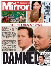 Daily Mirror () Newspaper Front Page for 21 March 2016