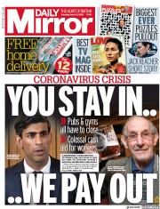 Daily Mirror () Newspaper Front Page for 21 March 2020