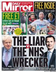 Daily Mirror () Newspaper Front Page for 21 June 2019