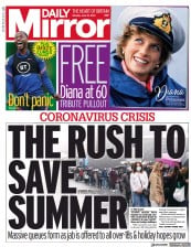 Daily Mirror () Newspaper Front Page for 21 June 2021