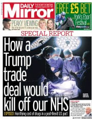 Daily Mirror () Newspaper Front Page for 21 August 2019