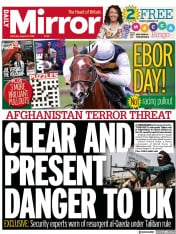 Daily Mirror () Newspaper Front Page for 21 August 2021
