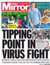 Daily Mirror () Newspaper Front Page for 21 September 2020