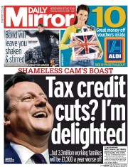 Daily Mirror () Newspaper Front Page for 22 October 2015