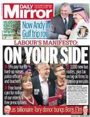 Daily Mirror () Newspaper Front Page for 22 November 2019
