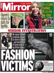 Daily Mirror () Newspaper Front Page for 22 November 2021