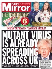 Daily Mirror () Newspaper Front Page for 22 December 2020