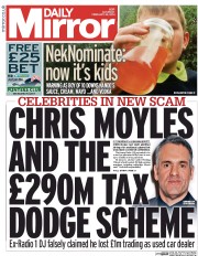 Daily Mirror () Newspaper Front Page for 22 February 2014