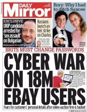 Daily Mirror () Newspaper Front Page for 22 May 2014