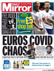 Daily Mirror () Newspaper Front Page for 22 June 2021