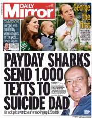 Daily Mirror () Newspaper Front Page for 22 July 2014