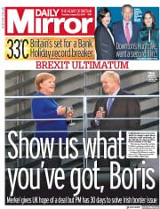 Daily Mirror () Newspaper Front Page for 22 August 2019