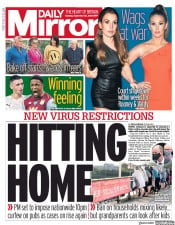 Daily Mirror () Newspaper Front Page for 22 September 2020