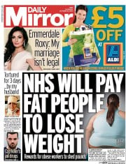 Daily Mirror () Newspaper Front Page for 23 October 2014