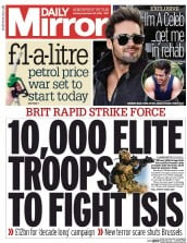 Daily Mirror () Newspaper Front Page for 23 November 2015