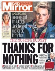 Daily Mirror () Newspaper Front Page for 23 November 2017