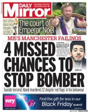 Daily Mirror () Newspaper Front Page for 23 November 2018