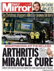 Daily Mirror () Newspaper Front Page for 23 December 2014