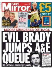 Daily Mirror () Newspaper Front Page for 23 January 2014
