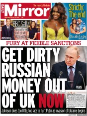 Daily Mirror () Newspaper Front Page for 23 February 2022