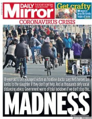 Daily Mirror () Newspaper Front Page for 23 March 2020