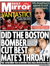 Daily Mirror () Newspaper Front Page for 23 April 2013