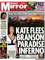 Daily Mirror () Newspaper Front Page for 23 August 2011
