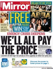 Daily Mirror () Newspaper Front Page for 23 September 2021