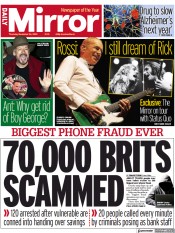 Daily Mirror () Newspaper Front Page for 24 November 2022