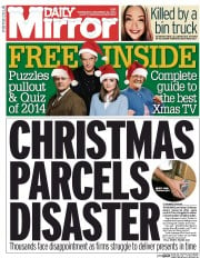 Daily Mirror () Newspaper Front Page for 24 December 2014