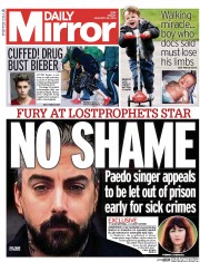 Daily Mirror () Newspaper Front Page for 24 January 2014