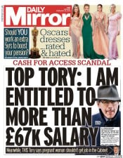 Daily Mirror () Newspaper Front Page for 24 February 2015