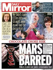 Daily Mirror () Newspaper Front Page for 24 February 2016