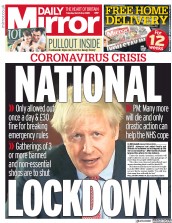 Daily Mirror () Newspaper Front Page for 24 March 2020