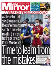 Daily Mirror () Newspaper Front Page for 24 March 2021