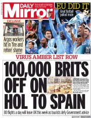 Daily Mirror () Newspaper Front Page for 24 May 2021