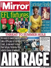 Daily Mirror () Newspaper Front Page for 24 June 2022