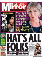 Daily Mirror () Newspaper Front Page for 24 August 2011